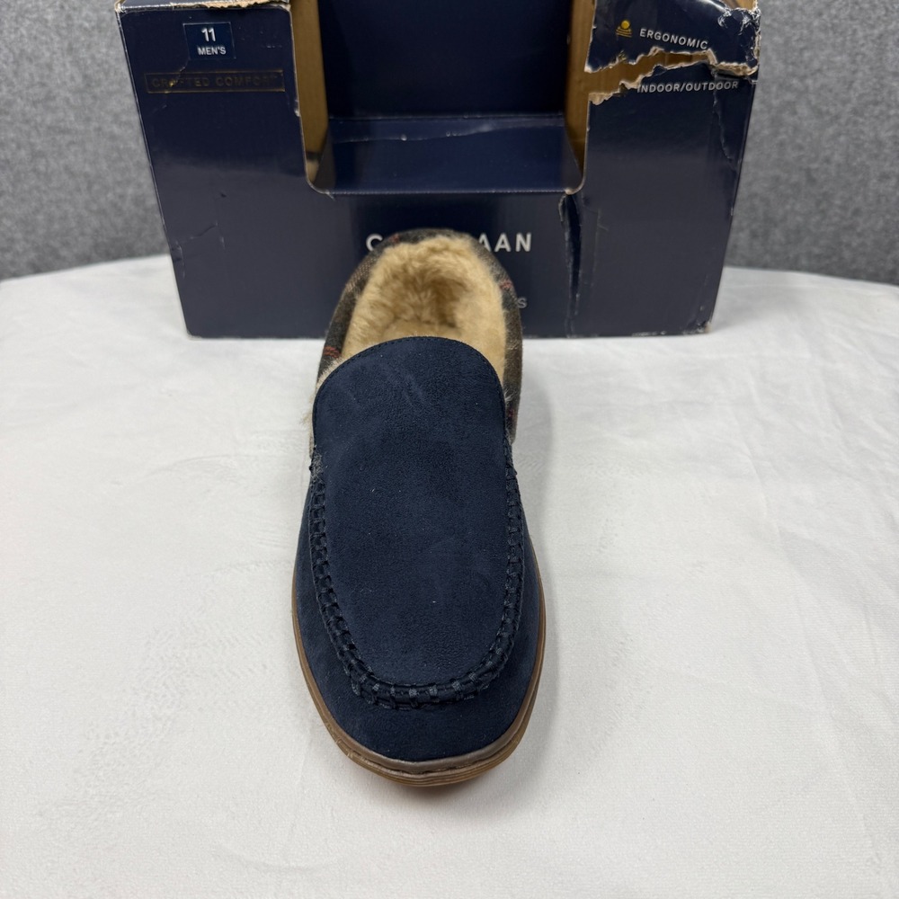Cole Haan Mens Venetian Plaid Collar Microsuede Slippers Midnight Moon 11 104852 - Picture 10 of 12